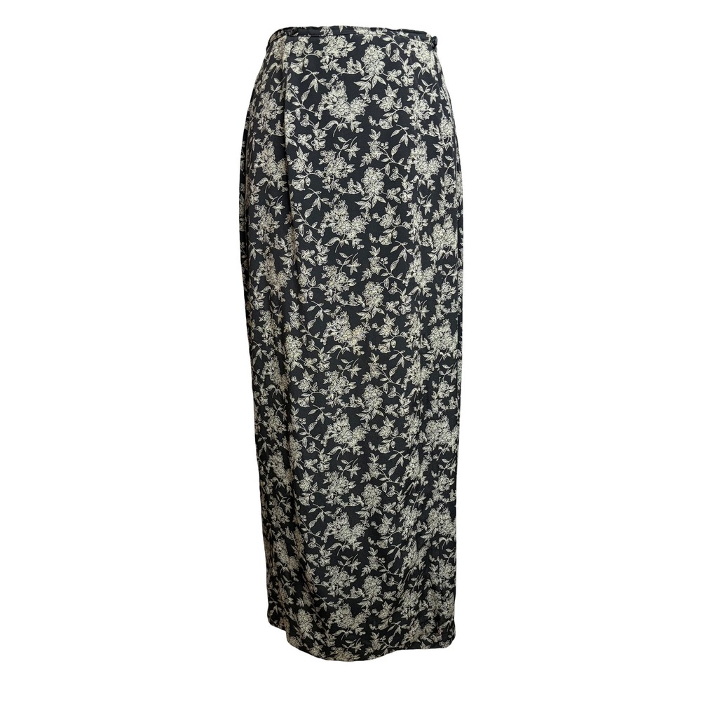 Gap 90s Black Floral Wrap Midi Skirt S/M Grunge Minimalist Dark Romantic Vintage